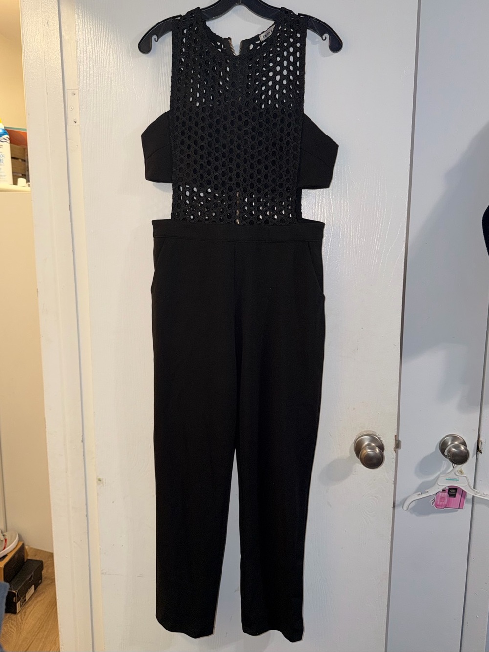 Black Crochet Panel Cutout Jumpsuit